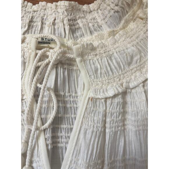 Max Studio London Cream Smocked Blouse Puff Sleeve Boho Top – Size S - Picture 4 of 4